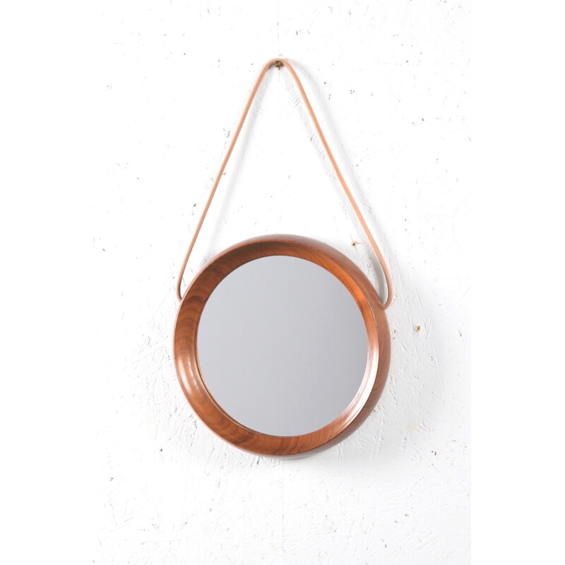 Small circular Danish mirror in teak - 1960s