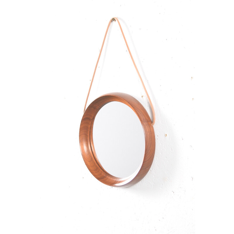 Small circular Danish mirror in teak - 1960s