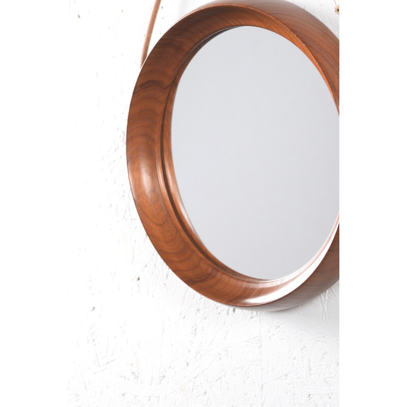 Small circular Danish mirror in teak - 1960s