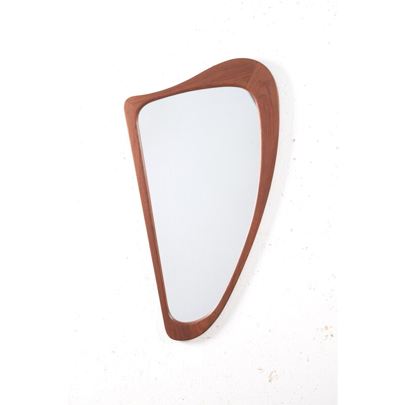 Organic shaped Danish mirror in teak - 1960s