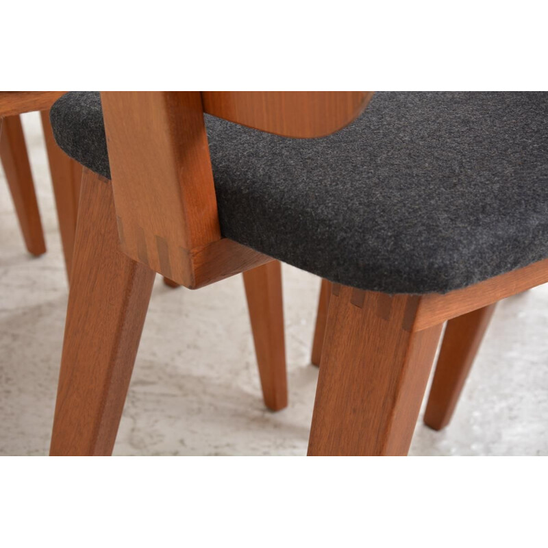 Set of 6 vintage chairs in wool fabric and mahogany by André Sornay, France 1950