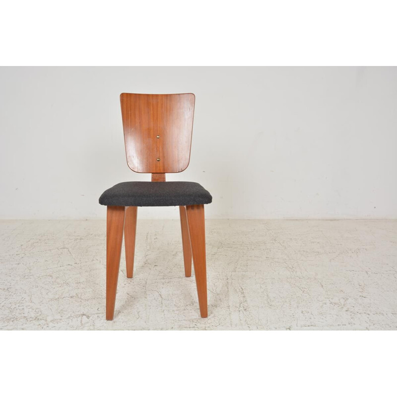 Set of 6 vintage chairs in wool fabric and mahogany by André Sornay, France 1950