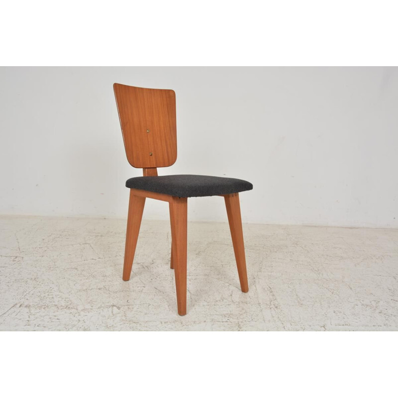 Set van 6 vintage stoelen in wollen stof en mahoniehout van André Sornay, Frankrijk 1950
