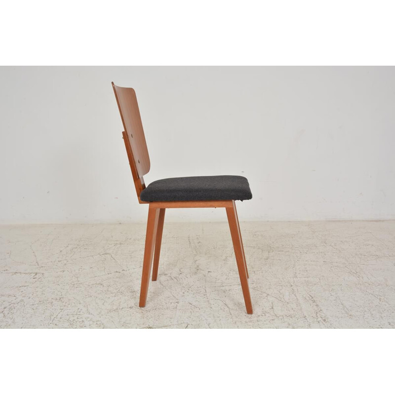 Conjunto de 6 cadeiras vintage em tecido de lã e mogno de André Sornay, França 1950