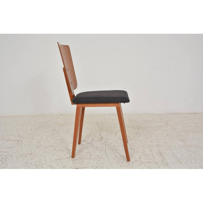 Set of 6 vintage chairs in wool fabric and mahogany by André Sornay, France 1950