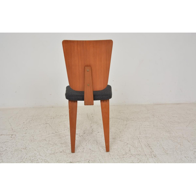 Conjunto de 6 cadeiras vintage em tecido de lã e mogno de André Sornay, França 1950