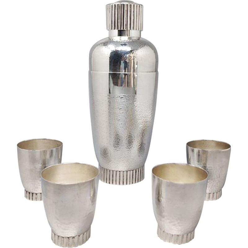 Vintage cocktail set with four glasses in steel, Italy
