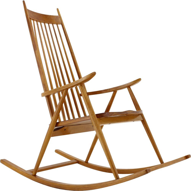 Vintage beechwood rocking chair by Varjosen Puunjalostus, Finland 1960s