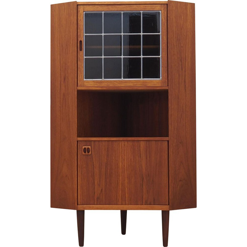 Teak vintage corner display cabinet, Denmark 1970s