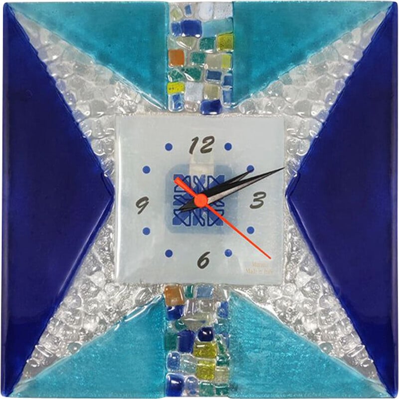 Horloge murale vintage en verre de Murano par Csc, Italie 1970