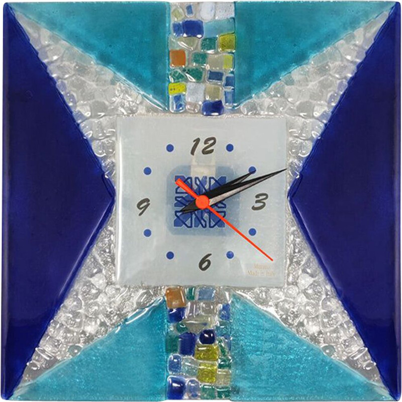 Vintage wall clock in Murano glass by Csc, Italy 1970s