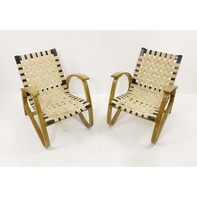 Paar vintage gebogen houten fauteuils van Jan Vanek voor Up Závody, Tsjechoslowakije 1930