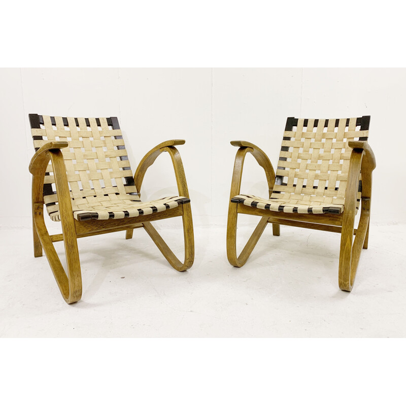 Pareja de sillones vintage de madera curvada de Jan Vanek para Up Závody, Checoslovaquia 1930