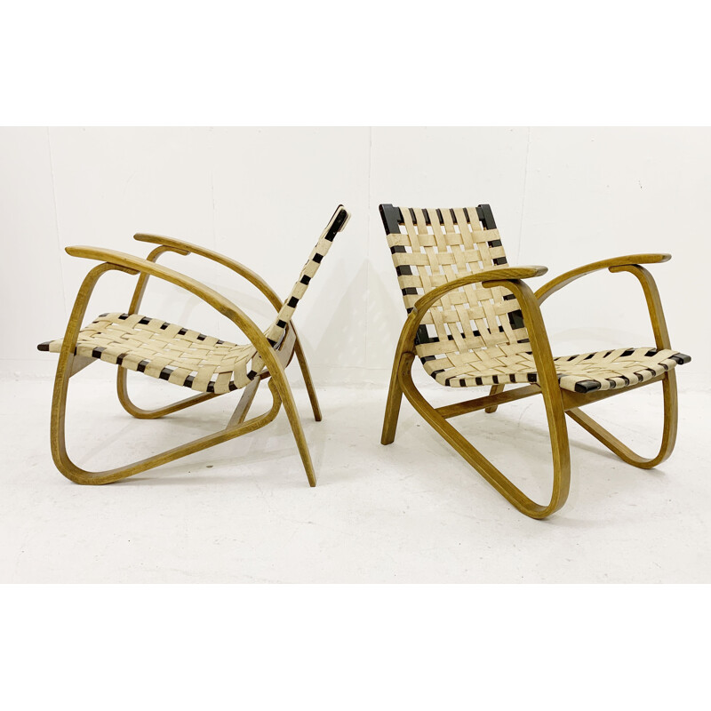Paar vintage gebogen houten fauteuils van Jan Vanek voor Up Závody, Tsjechoslowakije 1930
