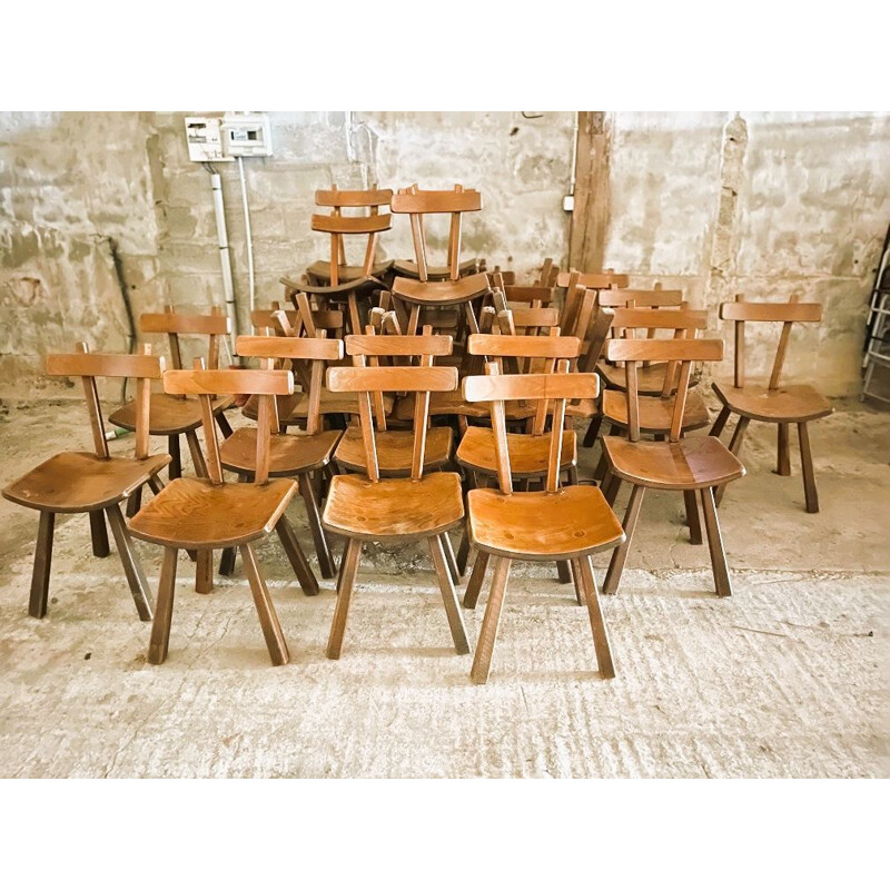 Lot de 30 chaises brutalistes vintage en orme massif, 1950-1960