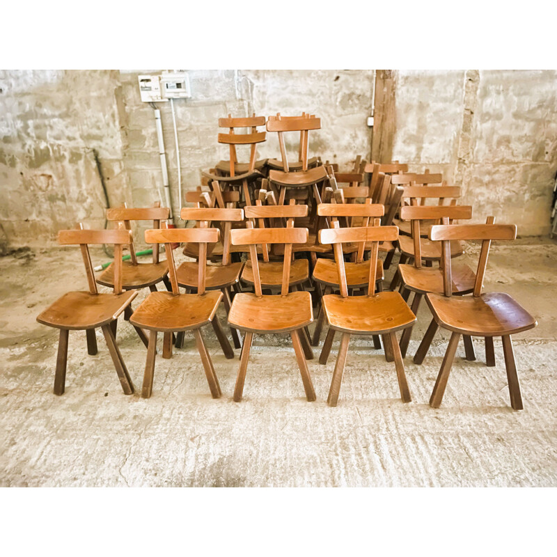 Conjunto de 30 cadeiras brutalistas vintage em olmo maciço, 1950-1960
