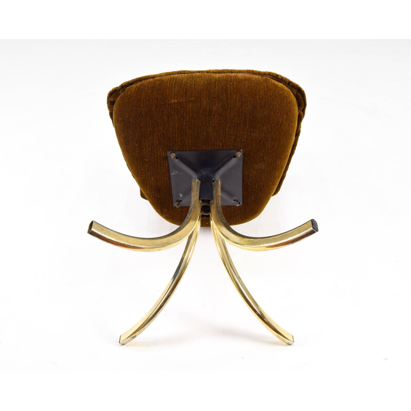 Set of 4 vintage velvet and brass swivel dining chairs by Gastone Rinaldi for Rima, Italy 1970s