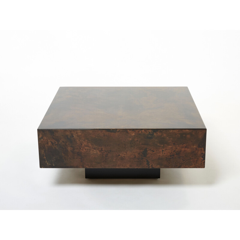 Vintage square coffee table in parchment by Aldo Tura, Italy 1960
