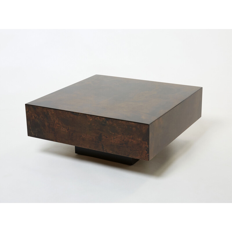 Vintage square coffee table in parchment by Aldo Tura, Italy 1960