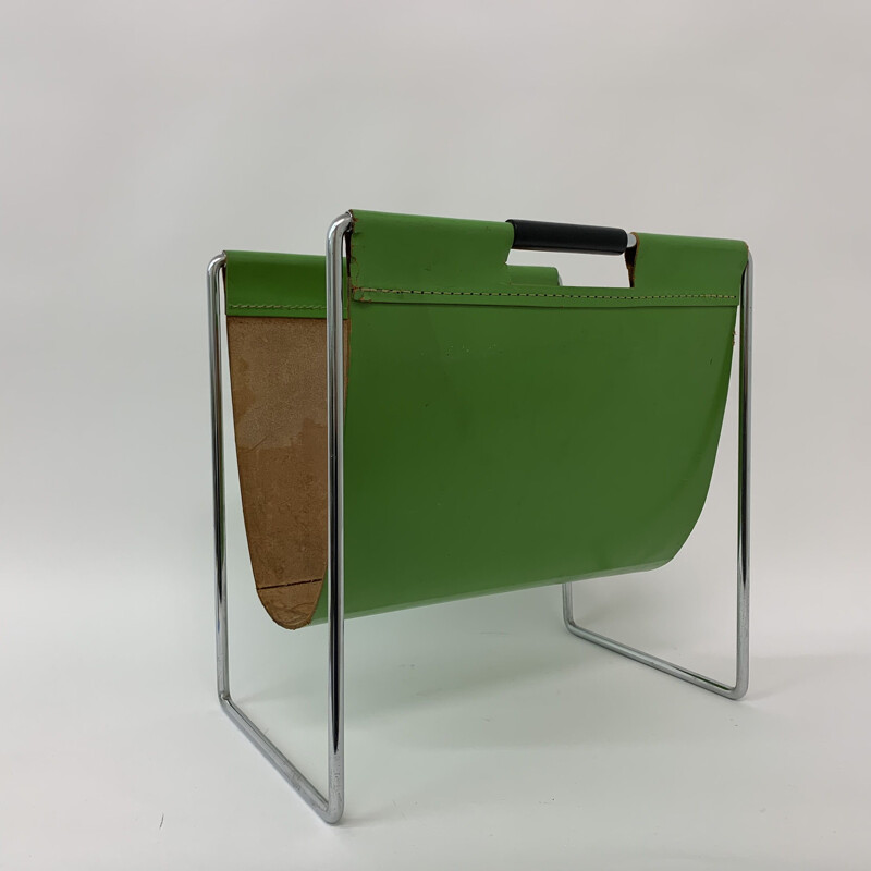 Vintage Brabantia leather magazine rack by Dadime, 1970s