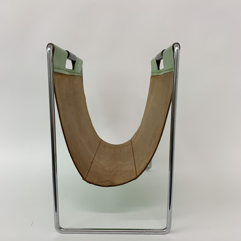 Vintage Brabantia leather magazine rack by Dadime, 1970s