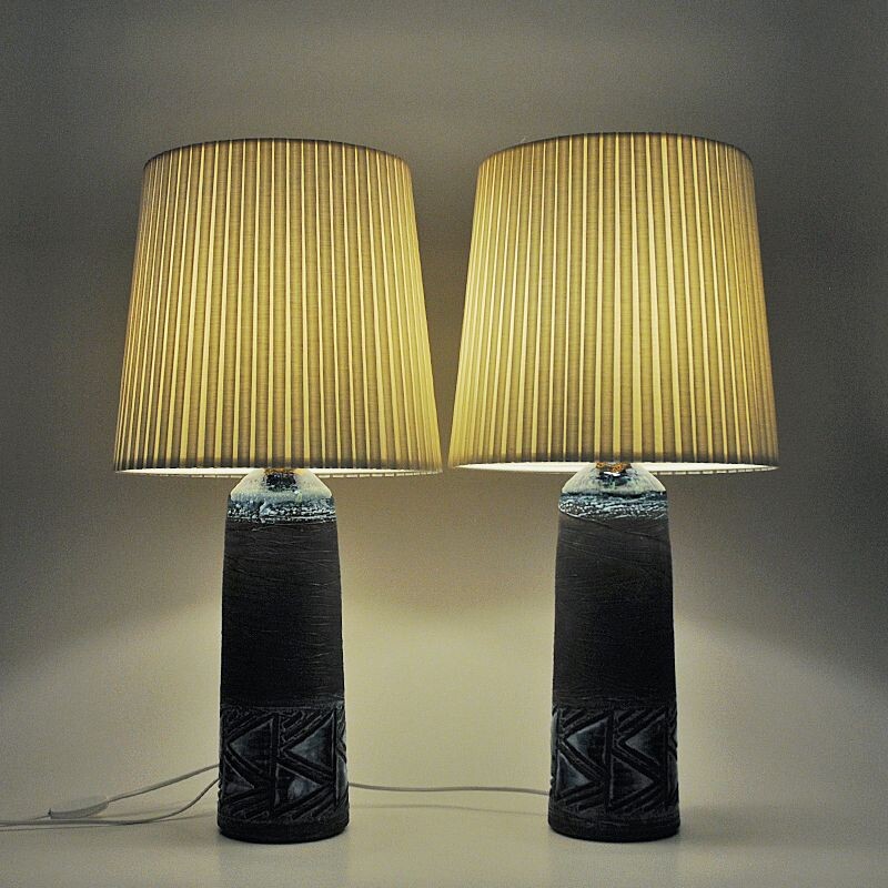 Pair of vintage stoneware table lamps by Tilgman Keramik, Sweden 1960