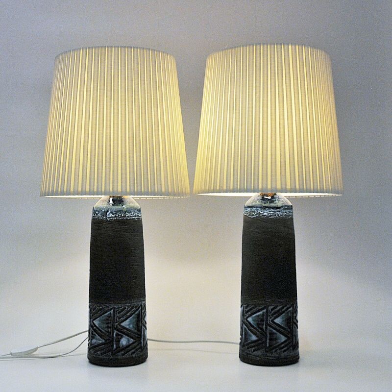 Pair of vintage stoneware table lamps by Tilgman Keramik, Sweden 1960