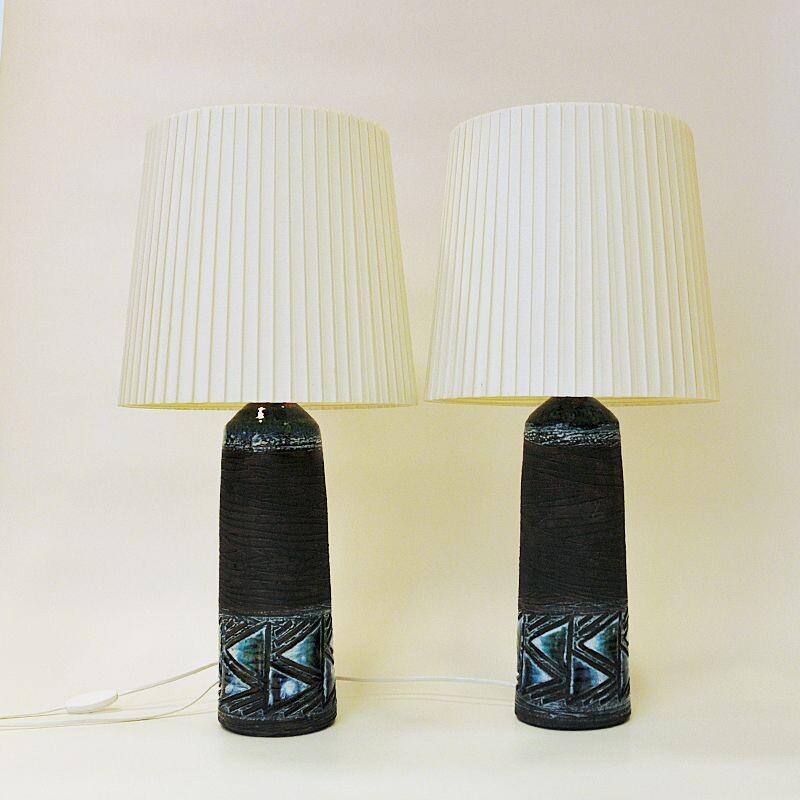 Paire de lampes de table vintage en grès par Tilgman Keramik, Suède 1960