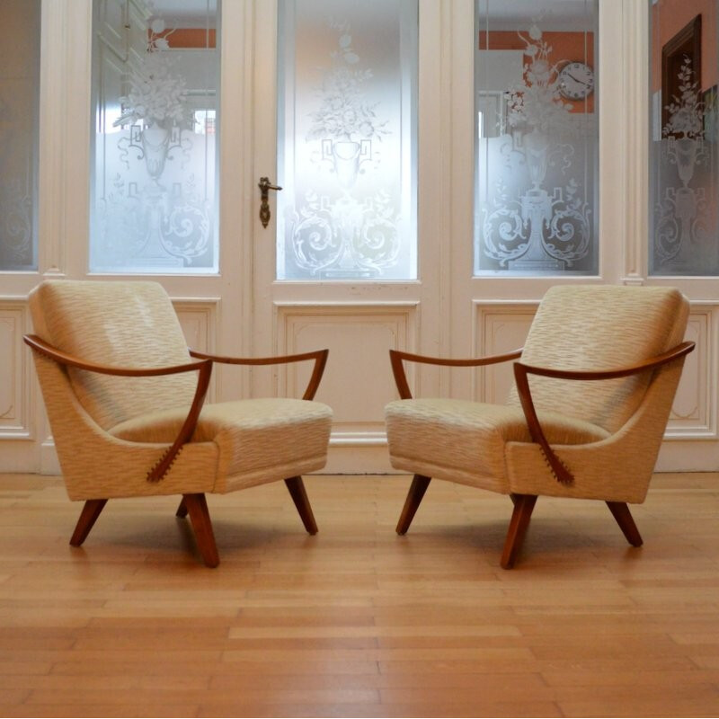 Pair of silk velvet armchairs - 1950s