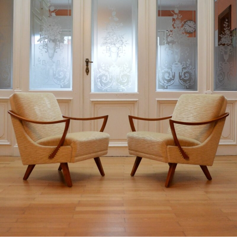 Paire de fauteuils velours de soie - 1950