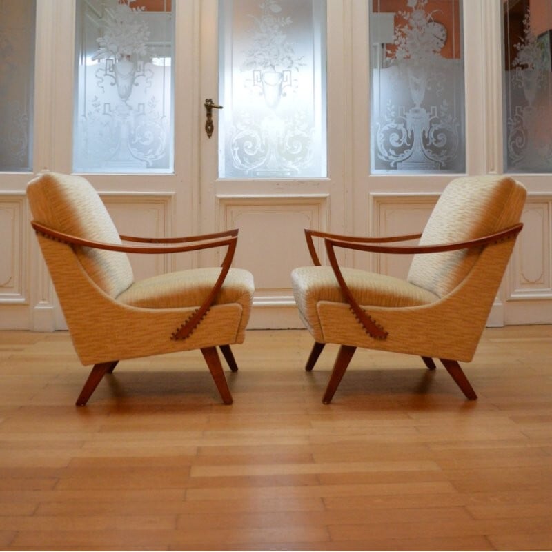Pair of silk velvet armchairs - 1950s