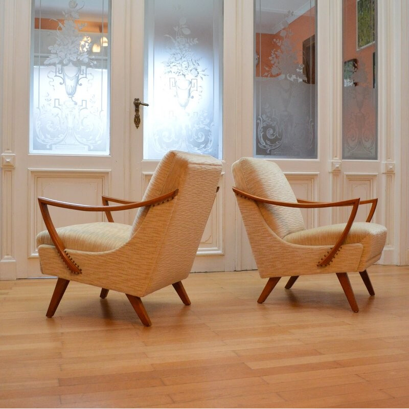 Pair of silk velvet armchairs - 1950s