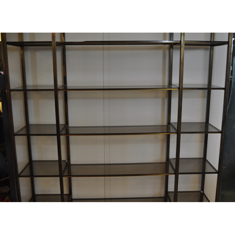 Brass and smoke glass bookshelves - 1970s