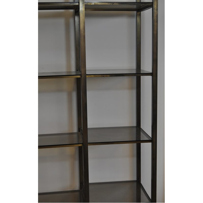 Brass and smoke glass bookshelves - 1970s