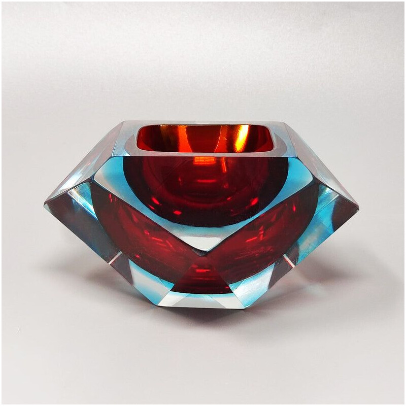 Vintage red and blue ashtray by Flavio Poli for Seguso, Italy 1960s