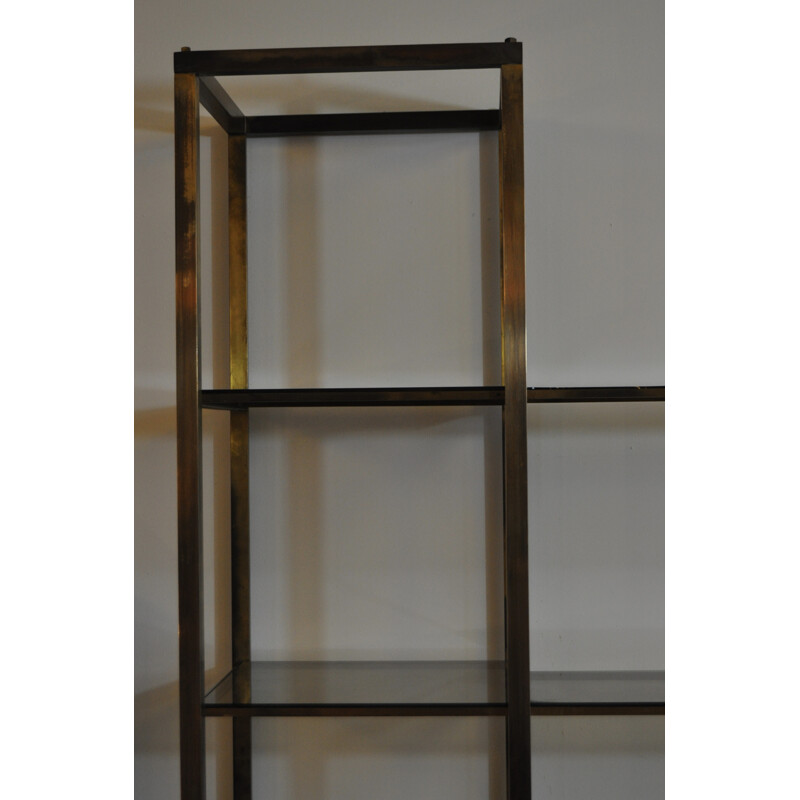 Brass and smoke glass bookshelves - 1970s