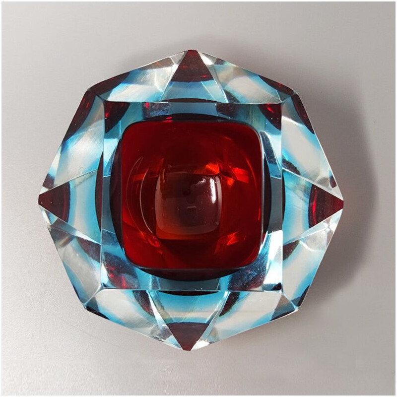 Vintage red and blue ashtray by Flavio Poli for Seguso, Italy 1960s