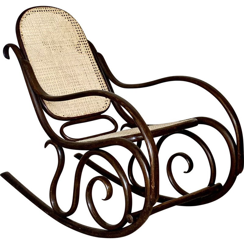 Cadeira de baloiço Vintage Thonet em cana