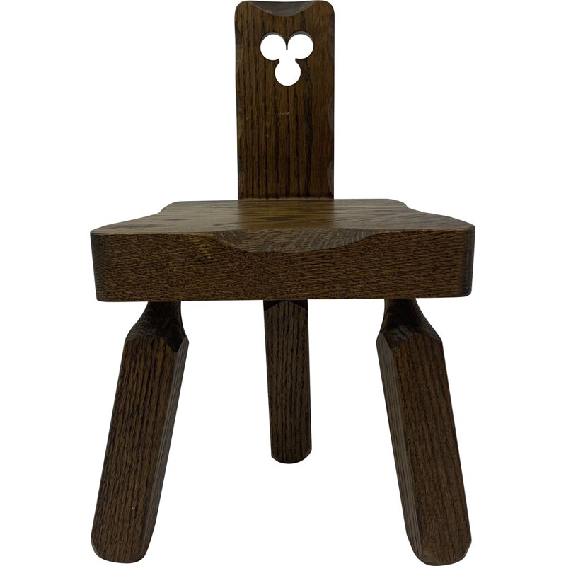 Sedia per bambini vintage brutalista in legno massiccio, 1970