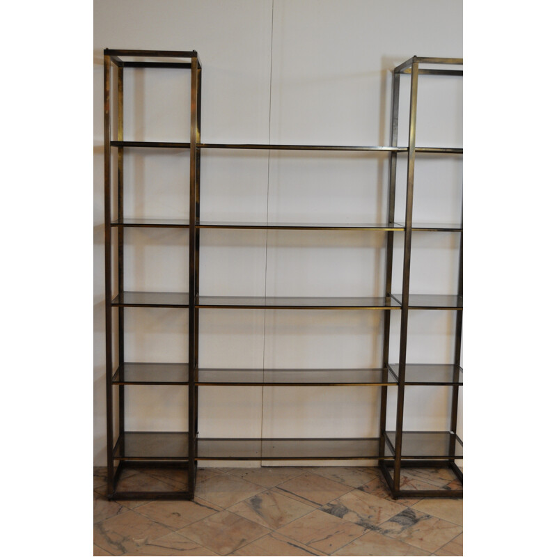 Brass and smoke glass bookshelves - 1970s