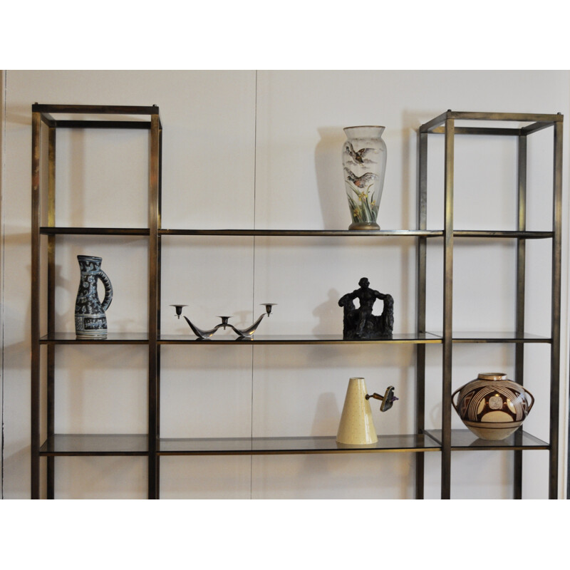 Brass and smoke glass bookshelves - 1970s