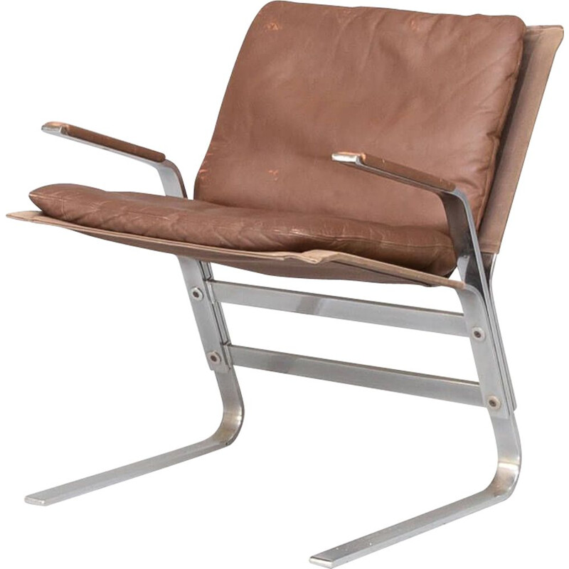 Vintage fauteuil in metaal, canvas en
