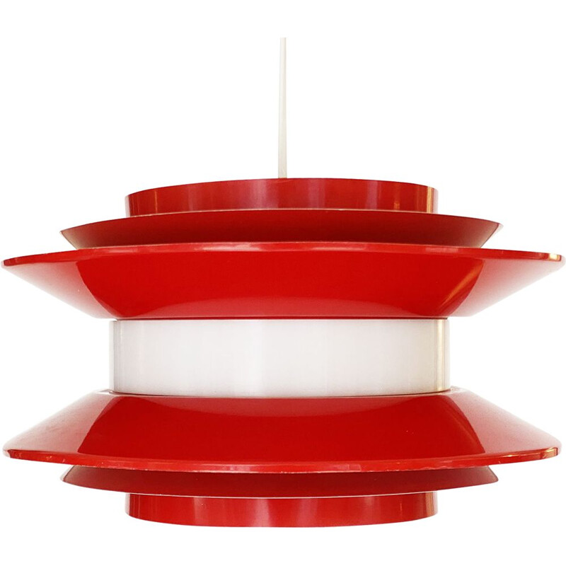 Vintage red pendant lamp "Trava" by Carl Thore for Granhaga Metallindustri, Sweden 1970s