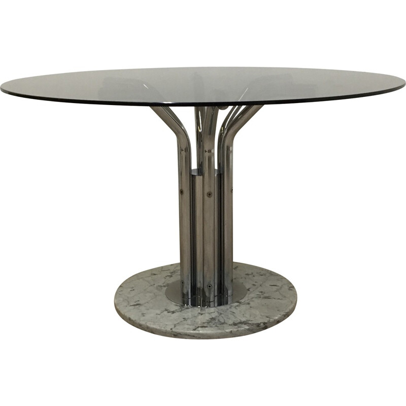 Dining table in smoke glass and marble - 1970s