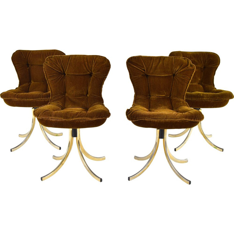 Conjunto de 4 cadeiras giratórias de veludo e latão vintage de Gastone Rinaldi para Rima, Itália 1970