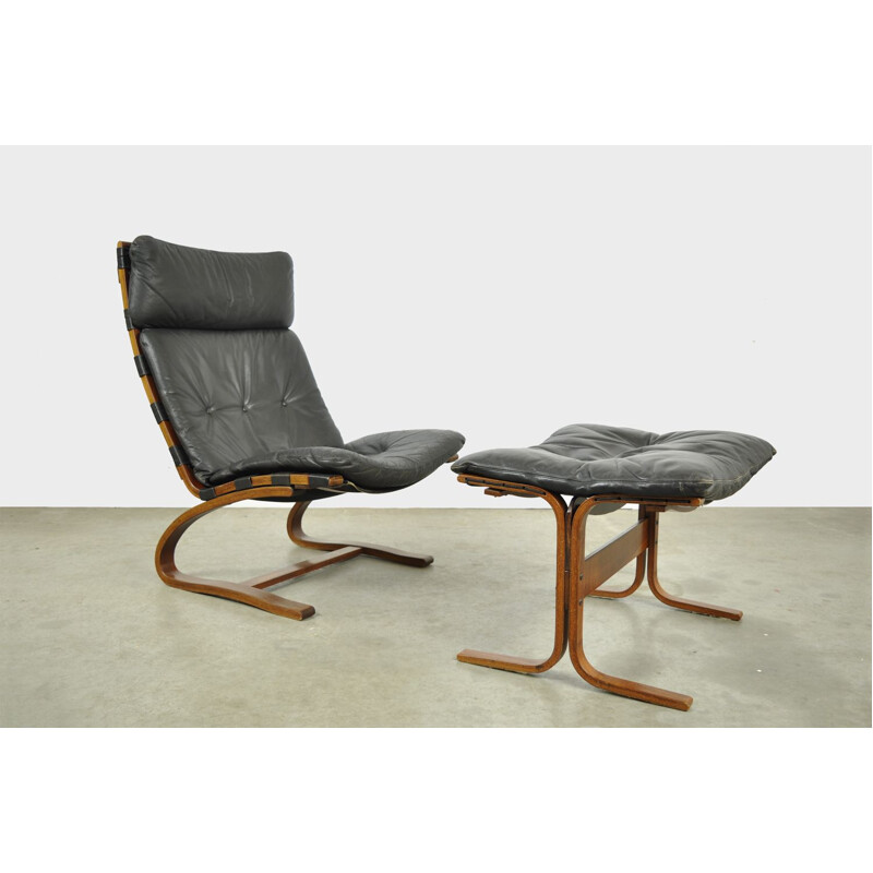 Fauteuil scandinave vintage avec repose-pieds par Ingmar Relling pour Westnofa, Norvège 1970