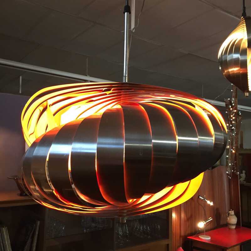 Lyfa brushed aliminum pendant light, Henri MATHIEU - 1970