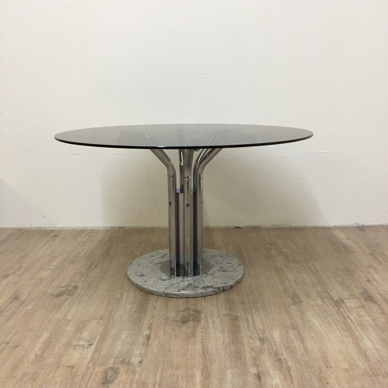 Dining table in smoke glass and marble - 1970s