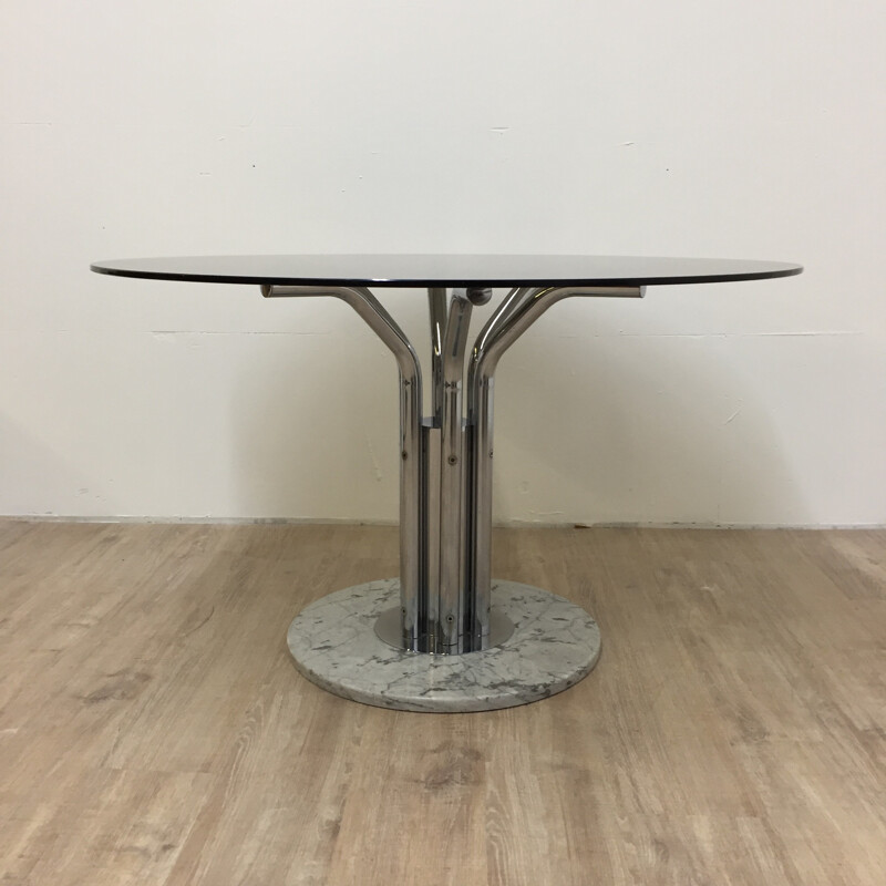 Dining table in smoke glass and marble - 1970s