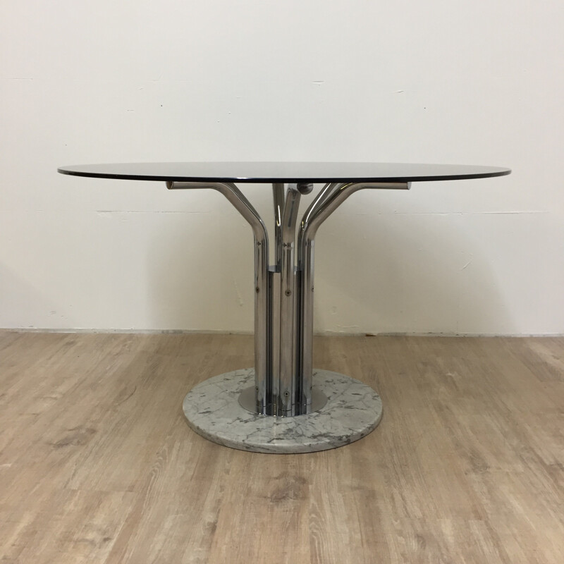 Table à repas en verre fumé et marbre - 1970